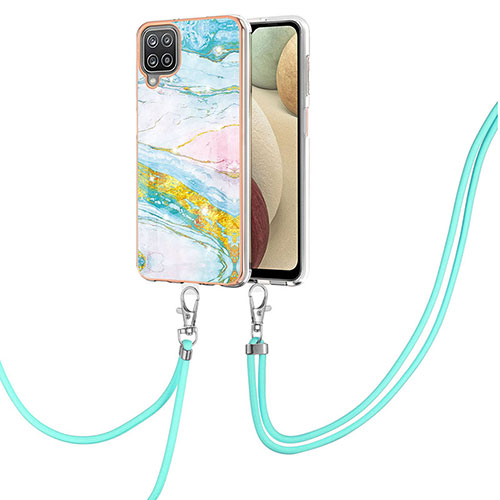 Silicone Candy Rubber Gel Fashionable Pattern Soft Case Cover with Lanyard Strap Y05B for Samsung Galaxy A12 Nacho Colorful