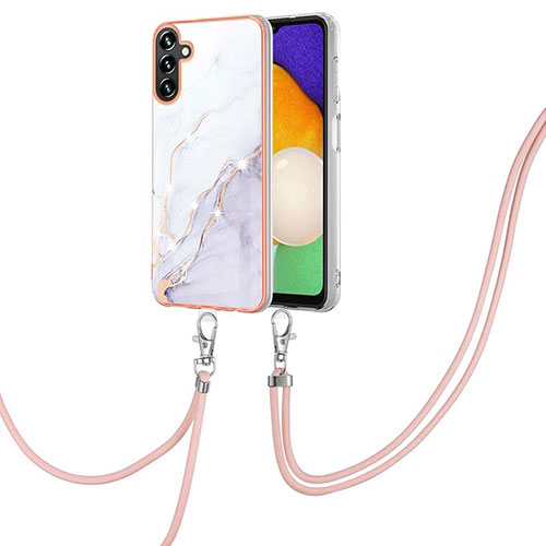 Silicone Candy Rubber Gel Fashionable Pattern Soft Case Cover with Lanyard Strap Y05B for Samsung Galaxy A13 5G White