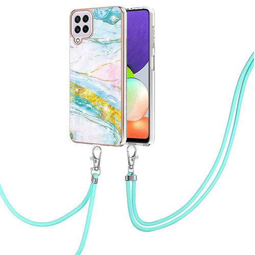 Silicone Candy Rubber Gel Fashionable Pattern Soft Case Cover with Lanyard Strap Y05B for Samsung Galaxy A22 4G Colorful