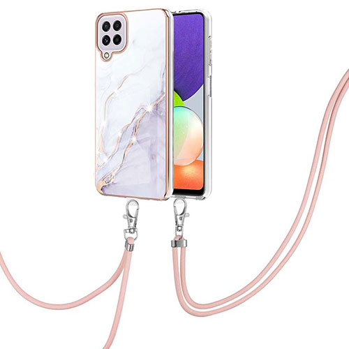 Silicone Candy Rubber Gel Fashionable Pattern Soft Case Cover with Lanyard Strap Y05B for Samsung Galaxy A22 4G White