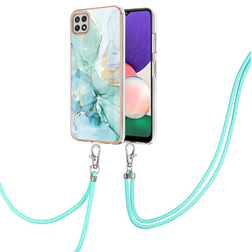 Silicone Candy Rubber Gel Fashionable Pattern Soft Case Cover with Lanyard Strap Y05B for Samsung Galaxy A22s 5G Green