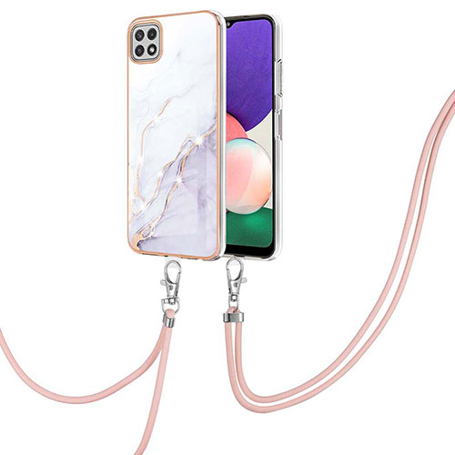 Silicone Candy Rubber Gel Fashionable Pattern Soft Case Cover with Lanyard Strap Y05B for Samsung Galaxy A22s 5G White