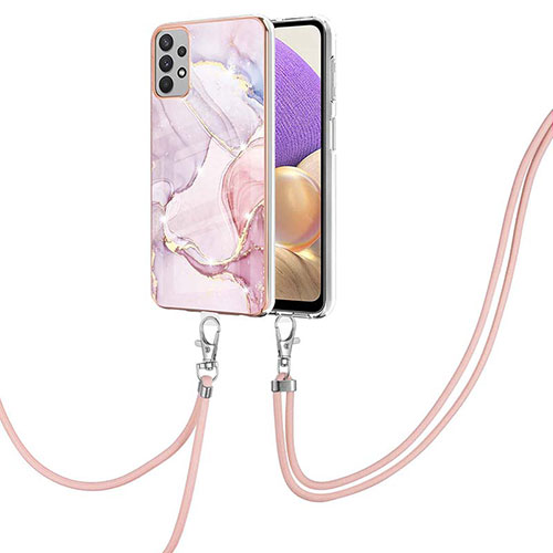 Silicone Candy Rubber Gel Fashionable Pattern Soft Case Cover with Lanyard Strap Y05B for Samsung Galaxy A23 4G Pink