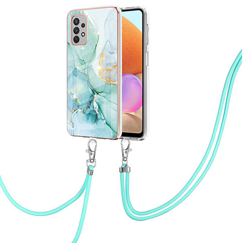 Silicone Candy Rubber Gel Fashionable Pattern Soft Case Cover with Lanyard Strap Y05B for Samsung Galaxy A32 5G Green