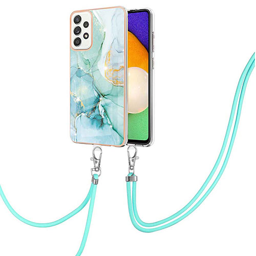 Silicone Candy Rubber Gel Fashionable Pattern Soft Case Cover with Lanyard Strap Y05B for Samsung Galaxy A52 4G Green