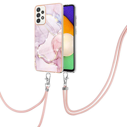 Silicone Candy Rubber Gel Fashionable Pattern Soft Case Cover with Lanyard Strap Y05B for Samsung Galaxy A52s 5G Pink