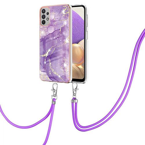 Silicone Candy Rubber Gel Fashionable Pattern Soft Case Cover with Lanyard Strap Y05B for Samsung Galaxy A53 5G Purple