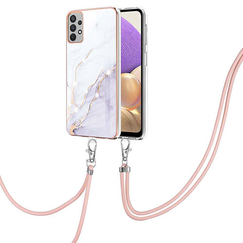 Silicone Candy Rubber Gel Fashionable Pattern Soft Case Cover with Lanyard Strap Y05B for Samsung Galaxy A53 5G White