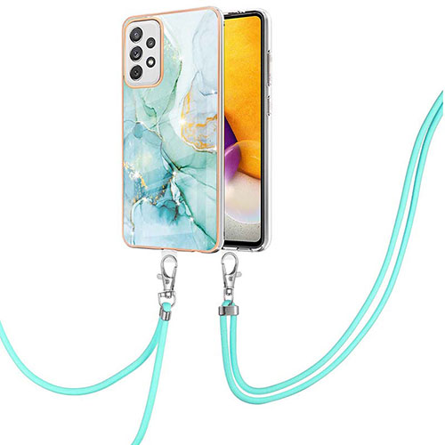 Silicone Candy Rubber Gel Fashionable Pattern Soft Case Cover with Lanyard Strap Y05B for Samsung Galaxy A72 4G Green