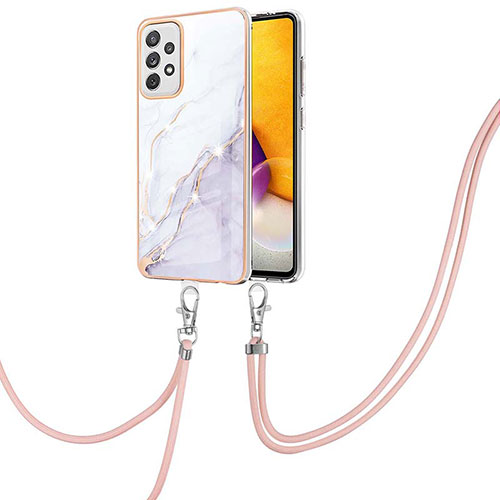 Silicone Candy Rubber Gel Fashionable Pattern Soft Case Cover with Lanyard Strap Y05B for Samsung Galaxy A72 4G White