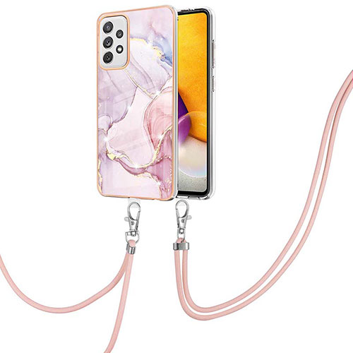 Silicone Candy Rubber Gel Fashionable Pattern Soft Case Cover with Lanyard Strap Y05B for Samsung Galaxy A72 5G Pink