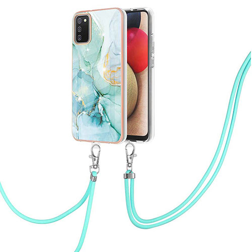 Silicone Candy Rubber Gel Fashionable Pattern Soft Case Cover with Lanyard Strap Y05B for Samsung Galaxy F02S SM-E025F Green