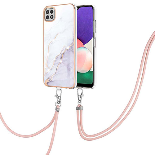 Silicone Candy Rubber Gel Fashionable Pattern Soft Case Cover with Lanyard Strap Y05B for Samsung Galaxy F42 5G White