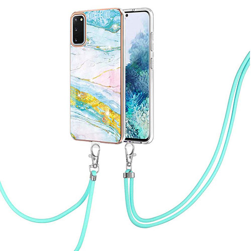 Silicone Candy Rubber Gel Fashionable Pattern Soft Case Cover with Lanyard Strap Y05B for Samsung Galaxy S20 5G Colorful