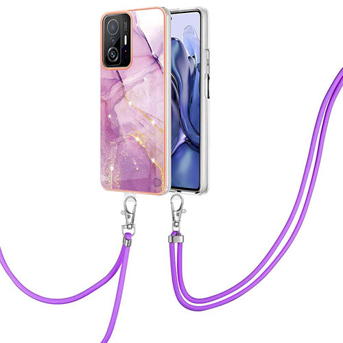 Silicone Candy Rubber Gel Fashionable Pattern Soft Case Cover with Lanyard Strap Y05B for Xiaomi Mi 11T 5G Clove Purple