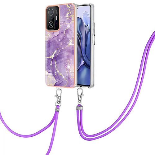 Silicone Candy Rubber Gel Fashionable Pattern Soft Case Cover with Lanyard Strap Y05B for Xiaomi Mi 11T 5G Purple