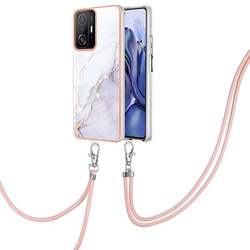 Silicone Candy Rubber Gel Fashionable Pattern Soft Case Cover with Lanyard Strap Y05B for Xiaomi Mi 11T 5G White