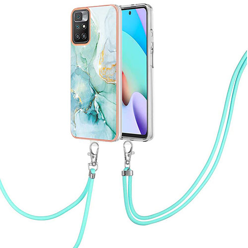 Silicone Candy Rubber Gel Fashionable Pattern Soft Case Cover with Lanyard Strap Y05B for Xiaomi Redmi 10 (2022) Green