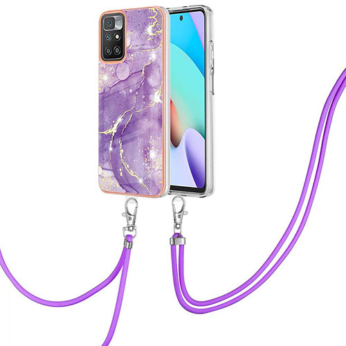 Silicone Candy Rubber Gel Fashionable Pattern Soft Case Cover with Lanyard Strap Y05B for Xiaomi Redmi 10 (2022) Purple