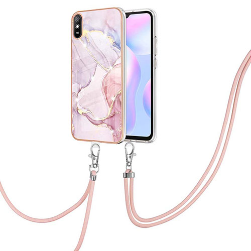 Silicone Candy Rubber Gel Fashionable Pattern Soft Case Cover with Lanyard Strap Y05B for Xiaomi Redmi 9A Pink