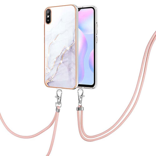 Silicone Candy Rubber Gel Fashionable Pattern Soft Case Cover with Lanyard Strap Y05B for Xiaomi Redmi 9A White