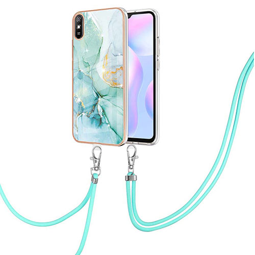 Silicone Candy Rubber Gel Fashionable Pattern Soft Case Cover with Lanyard Strap Y05B for Xiaomi Redmi 9i Green