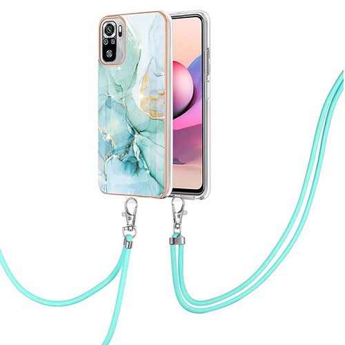Silicone Candy Rubber Gel Fashionable Pattern Soft Case Cover with Lanyard Strap Y05B for Xiaomi Redmi Note 10 4G Green