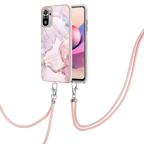 Silicone Candy Rubber Gel Fashionable Pattern Soft Case Cover with Lanyard Strap Y05B for Xiaomi Redmi Note 10 4G Pink