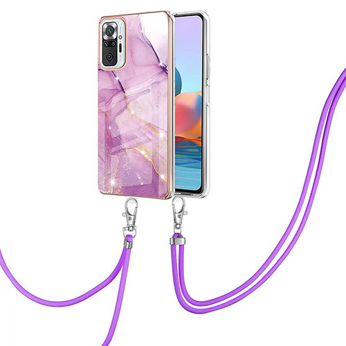 Silicone Candy Rubber Gel Fashionable Pattern Soft Case Cover with Lanyard Strap Y05B for Xiaomi Redmi Note 10 Pro Max Clove Purple