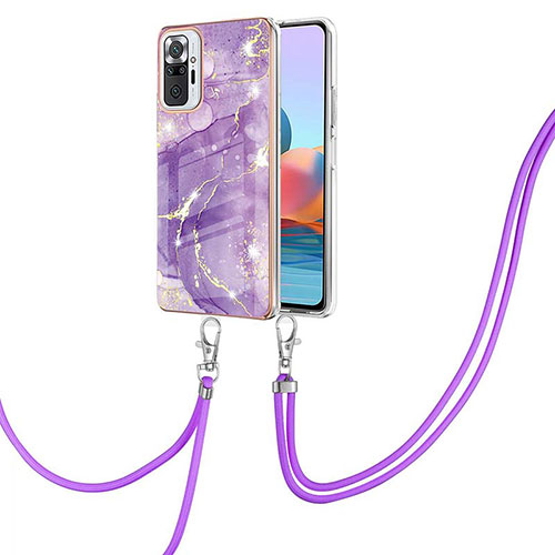 Silicone Candy Rubber Gel Fashionable Pattern Soft Case Cover with Lanyard Strap Y05B for Xiaomi Redmi Note 10 Pro Max Purple