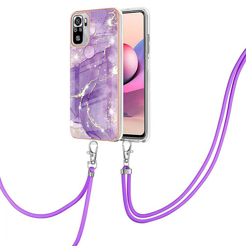 Silicone Candy Rubber Gel Fashionable Pattern Soft Case Cover with Lanyard Strap Y05B for Xiaomi Redmi Note 10S 4G Purple