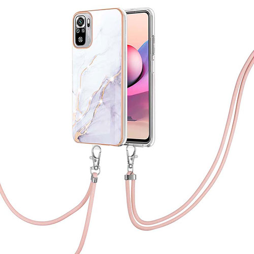 Silicone Candy Rubber Gel Fashionable Pattern Soft Case Cover with Lanyard Strap Y05B for Xiaomi Redmi Note 10S 4G White
