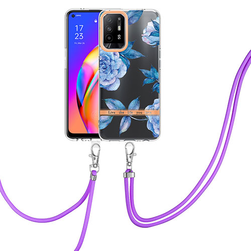 Silicone Candy Rubber Gel Fashionable Pattern Soft Case Cover with Lanyard Strap Y06B for Oppo A95 5G Blue