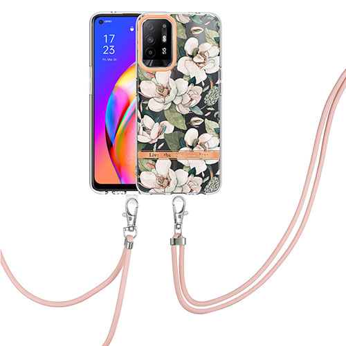 Silicone Candy Rubber Gel Fashionable Pattern Soft Case Cover with Lanyard Strap Y06B for Oppo A95 5G White