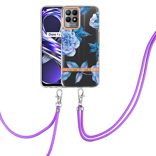 Silicone Candy Rubber Gel Fashionable Pattern Soft Case Cover with Lanyard Strap Y06B for Realme 8i Blue