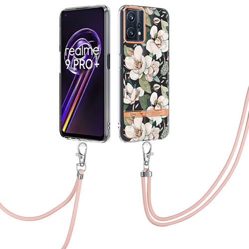 Silicone Candy Rubber Gel Fashionable Pattern Soft Case Cover with Lanyard Strap Y06B for Realme 9 4G White