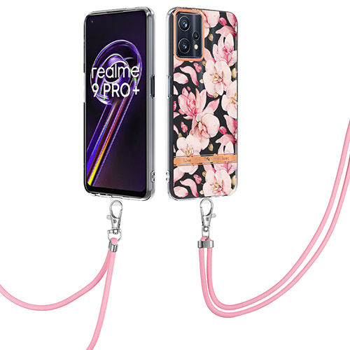 Silicone Candy Rubber Gel Fashionable Pattern Soft Case Cover with Lanyard Strap Y06B for Realme 9 Pro 5G Pink