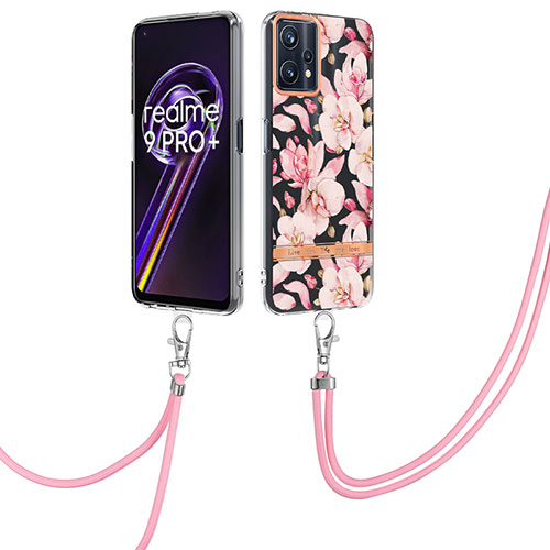 Silicone Candy Rubber Gel Fashionable Pattern Soft Case Cover with Lanyard Strap Y06B for Realme 9 Pro+ Plus 5G Pink