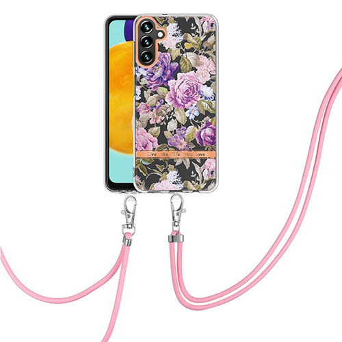 Silicone Candy Rubber Gel Fashionable Pattern Soft Case Cover with Lanyard Strap Y06B for Samsung Galaxy A04s Clove Purple