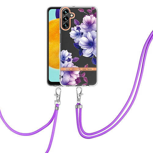 Silicone Candy Rubber Gel Fashionable Pattern Soft Case Cover with Lanyard Strap Y06B for Samsung Galaxy A04s Purple