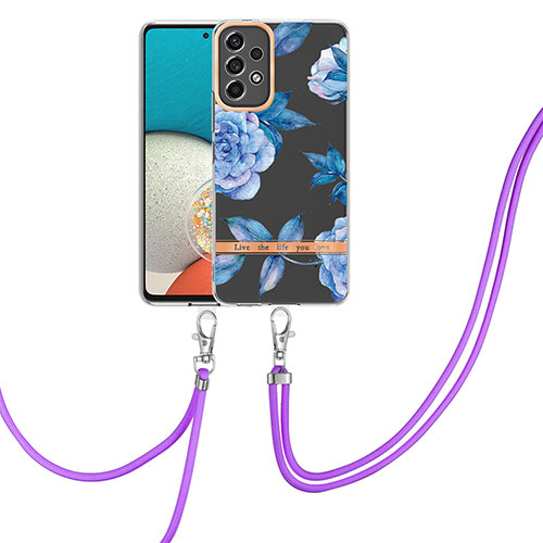 Silicone Candy Rubber Gel Fashionable Pattern Soft Case Cover with Lanyard Strap Y06B for Samsung Galaxy A13 4G Blue