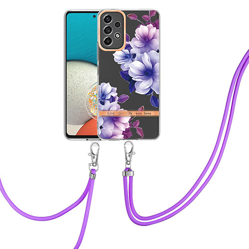 Silicone Candy Rubber Gel Fashionable Pattern Soft Case Cover with Lanyard Strap Y06B for Samsung Galaxy A13 4G Purple