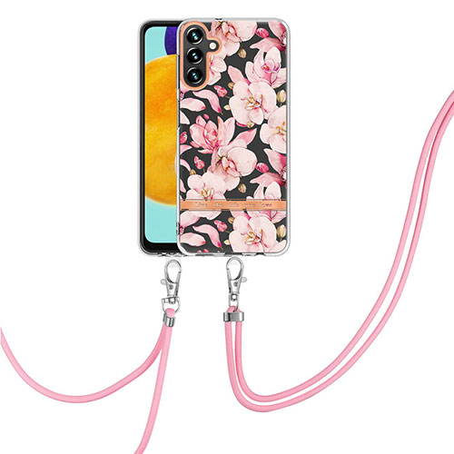 Silicone Candy Rubber Gel Fashionable Pattern Soft Case Cover with Lanyard Strap Y06B for Samsung Galaxy A13 5G Pink