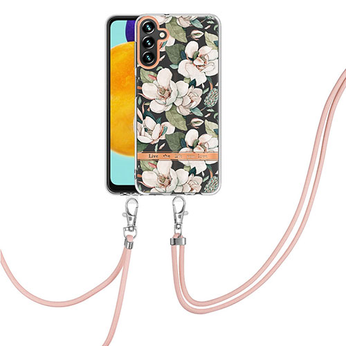 Silicone Candy Rubber Gel Fashionable Pattern Soft Case Cover with Lanyard Strap Y06B for Samsung Galaxy A13 5G White