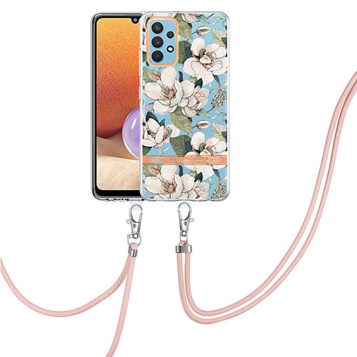 Silicone Candy Rubber Gel Fashionable Pattern Soft Case Cover with Lanyard Strap Y06B for Samsung Galaxy A32 4G White