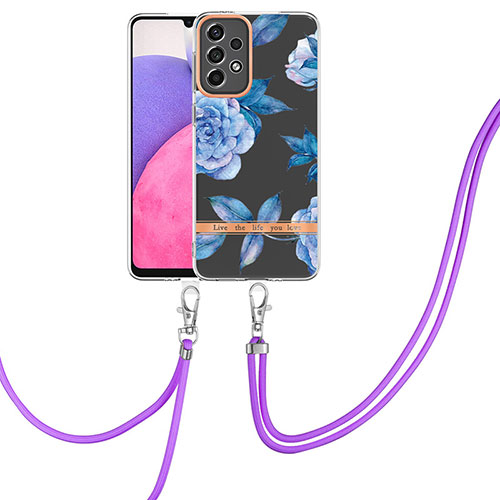 Silicone Candy Rubber Gel Fashionable Pattern Soft Case Cover with Lanyard Strap Y06B for Samsung Galaxy A33 5G Blue