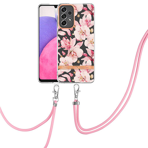 Silicone Candy Rubber Gel Fashionable Pattern Soft Case Cover with Lanyard Strap Y06B for Samsung Galaxy A33 5G Pink