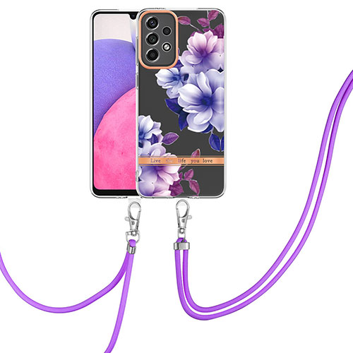 Silicone Candy Rubber Gel Fashionable Pattern Soft Case Cover with Lanyard Strap Y06B for Samsung Galaxy A33 5G Purple
