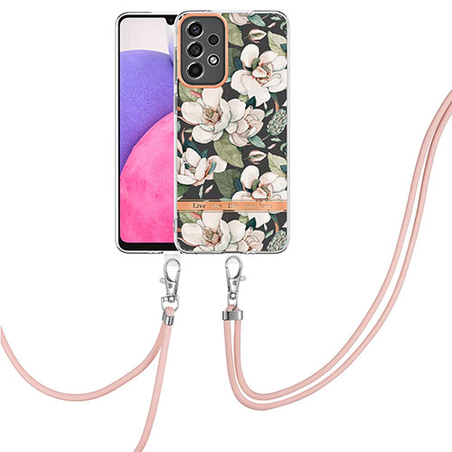 Silicone Candy Rubber Gel Fashionable Pattern Soft Case Cover with Lanyard Strap Y06B for Samsung Galaxy A33 5G White