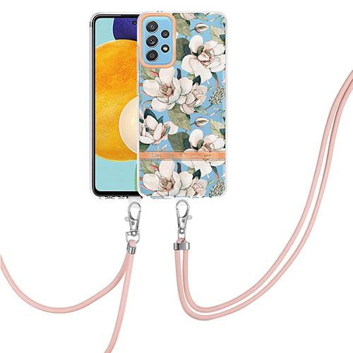 Silicone Candy Rubber Gel Fashionable Pattern Soft Case Cover with Lanyard Strap Y06B for Samsung Galaxy A52 5G White